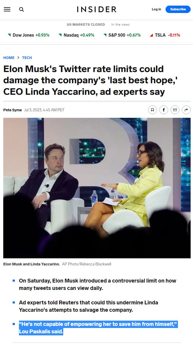 This meme is an image of Elon Musk and Linda Yaccarino (CEO of NBCUniversal) sitting on a couch, looking at each other with awkward expressions. The text overlay reads: "When you're trying to get the last word in, but you're still wrong".